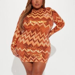 Sunburst Sequin Mini Dress - Orange - Size 2X - Fashion Nova